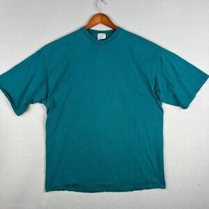 VTG Pluma Blank T Shirt Mens 2XL 1990s Heavyweight Cotton Teal Baggy Made in USA
